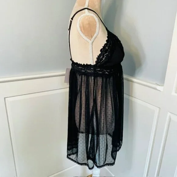 Savage X Fenty NWT Black Lace Trim Sheer Babydoll Nightie 1X New - Picture 5 of 9